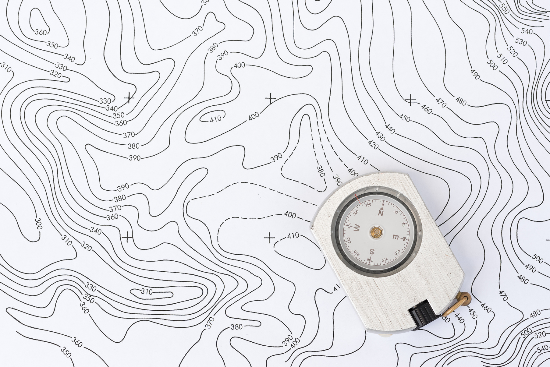 Compass on Topographic Map.